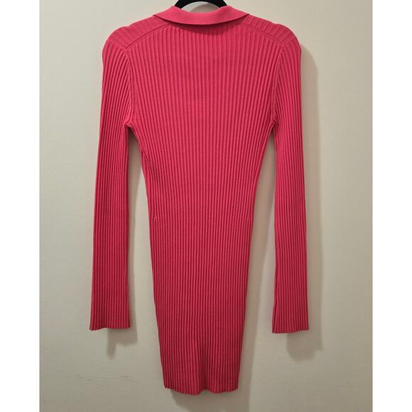 Helmut Lang Polo Rib-Knit Mini Bodycon Dress Pink Size Small - Picture 3 of 6